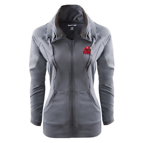 Womens Charcoal Sport Wick Stretch Full Zip Jacket-Official Logo