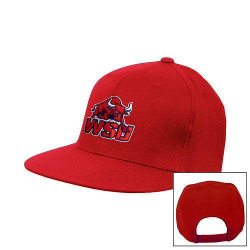 Red Flat Bill Snapback Hat-Official Logo