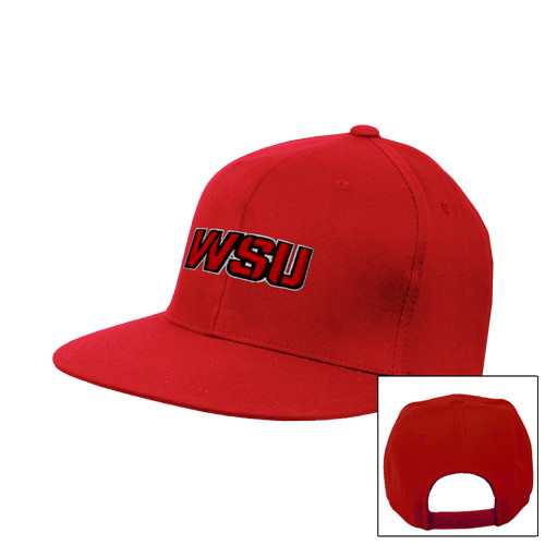 Red Flat Bill Snapback Hat-WSU