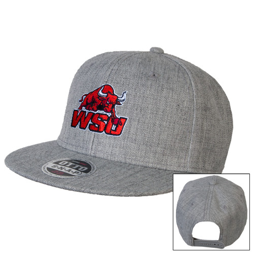Heather Grey Wool Blend Flat Bill Snapback Hat-Official Logo