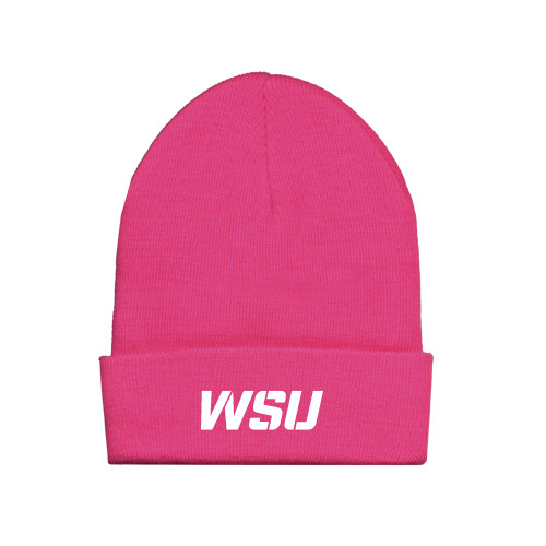 Fleece Lined Neon Pink Knit Beanie-WSU