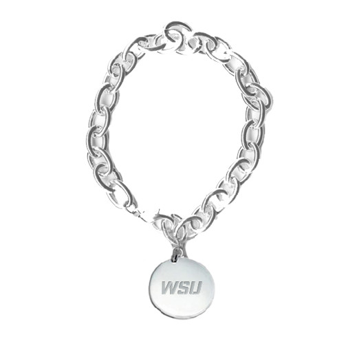 Silver Charm Bracelet with Round Charm-WSU Engraved