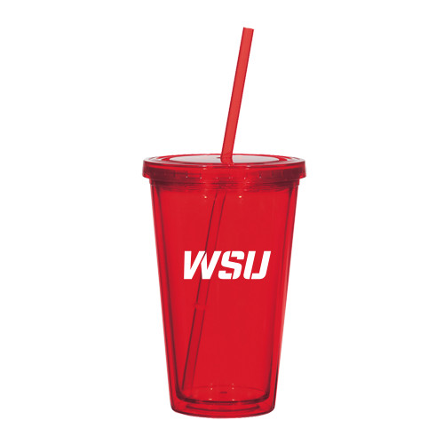 Madison Double Wall Red Tumbler w/Straw 16oz-WSU