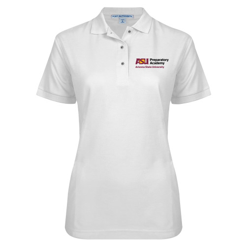  Womens Silk Touch White Pique Polo - ASU Preparatory Academy