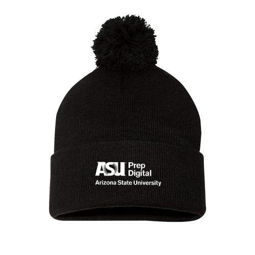  Sportsman Black Pom Pom Cuffed Beanie - ASU Prep Digital