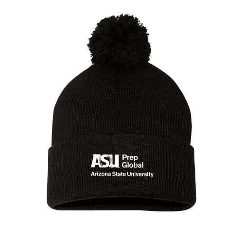  Sportsman Black Pom Pom Cuffed Beanie - ASU Prep Global