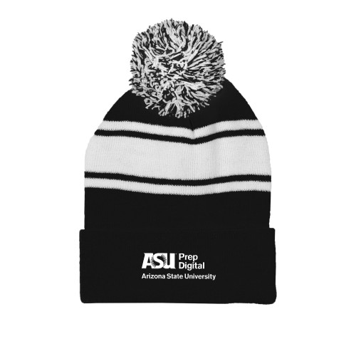  Black/White Two Tone Knit Pom Beanie w/Cuff - ASU Prep Digital