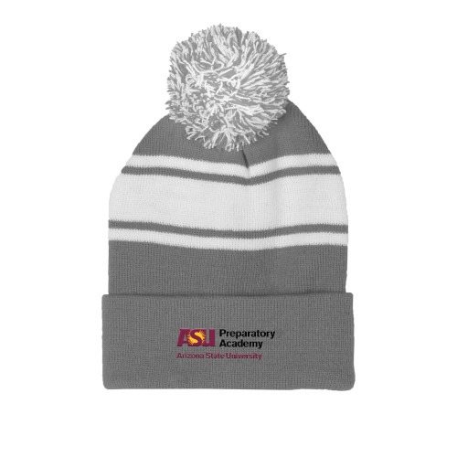  Grey/White Two Tone Knit Pom Beanie w/Cuff - ASU Preparatory Academy