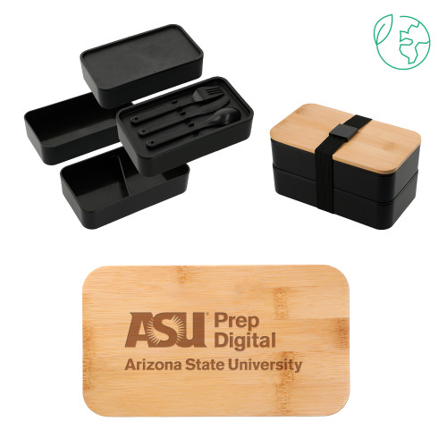  Stackable Bamboo Fiber Black Bento Box - ASU Prep Digital Engraved