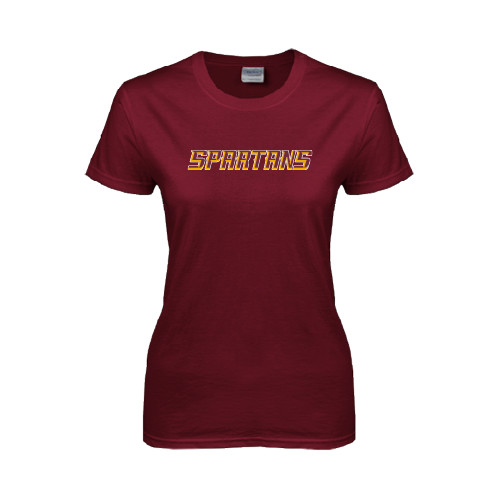  Womens Maroon Short Sleeve Tee - Spartans Word Mark