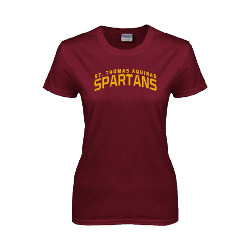  Womens Maroon Short Sleeve Tee - St. Thomas Aquinas Spartans Arched