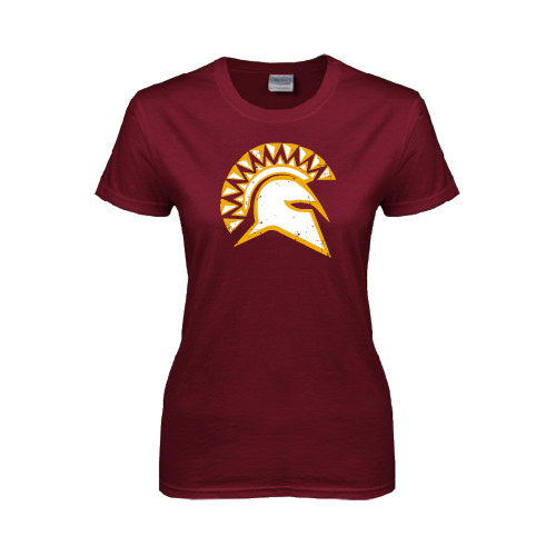  Womens Maroon Short Sleeve Tee - Official Logo Distressed
