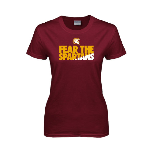  Womens Maroon Short Sleeve Tee - Fear The Spartans
