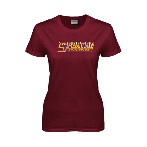  Womens Maroon Short Sleeve Tee - Spartan Athletics Word Mark