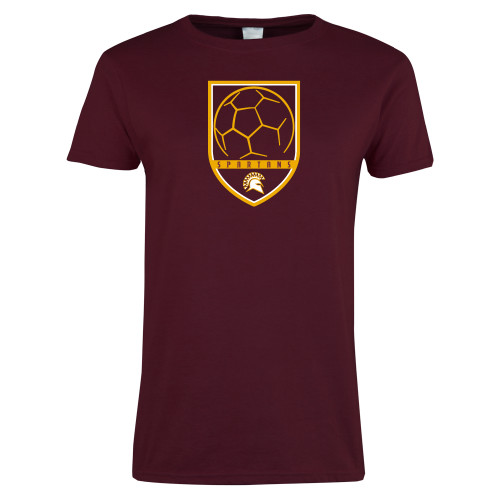  Womens Maroon Short Sleeve Tee - Spartans Soccer Shield