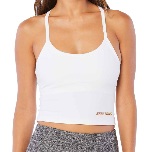  Beyond Yoga Womens Cloud White Spacedye Slim Racerback Cropped Tank - Spartans Word Mark - Beyond Yoga