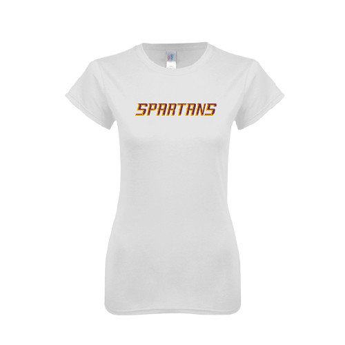 Next Level Womens White Boyfriend Tee - Spartans Word Mark