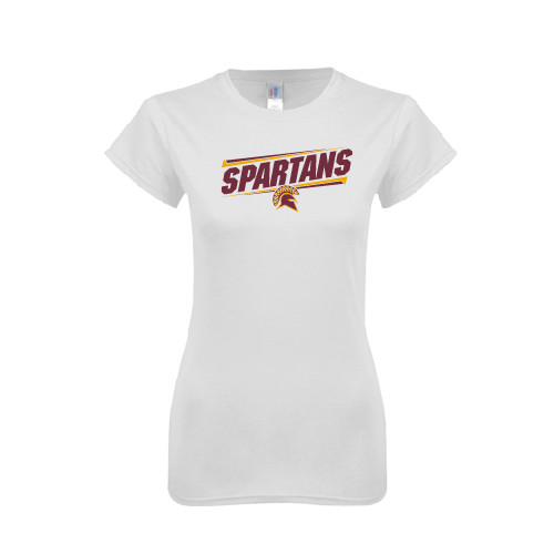  Next Level Womens White Boyfriend Tee - Spartans Angled