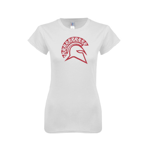  Next Level Womens White Boyfriend Tee - Official Logo Pink Glitter