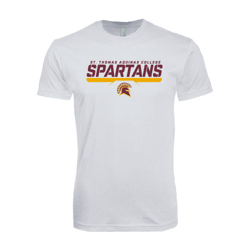  Next Level White SoftStyle T Shirt - St. Thomas Aquinas Spartans Stacked w/ Bar