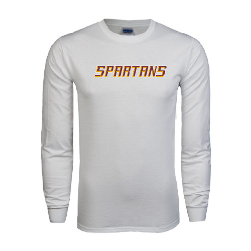  White Long Sleeve T Shirt - Spartans Word Mark