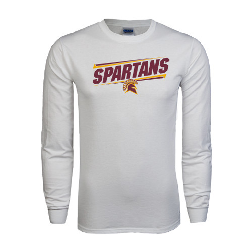  White Long Sleeve T Shirt - Spartans Angled