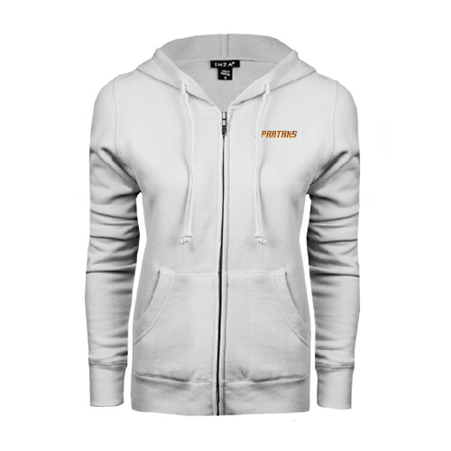  ENZA Womens White Fleece Full Zip Hoodie - Spartans Word Mark