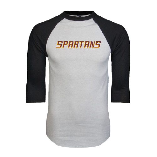  White/Black Raglan Baseball T Shirt - Spartans Word Mark