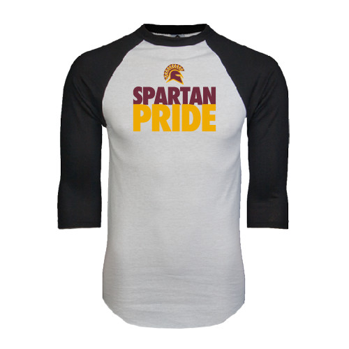  White/Black Raglan Baseball T Shirt - Spartan Pride