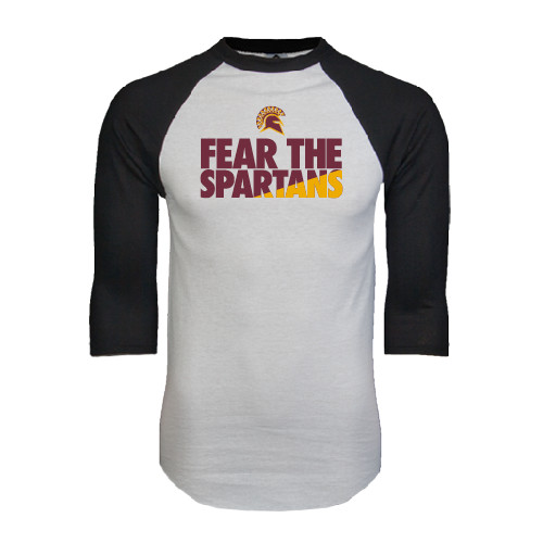  White/Black Raglan Baseball T Shirt - Fear The Spartans