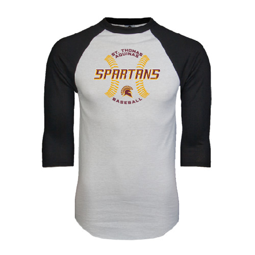  White/Black Raglan Baseball T Shirt - Spartans Baseball w/ Seams