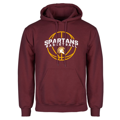  Maroon Fleece Hoodie - Spartans Basketball Arched w/ Ball