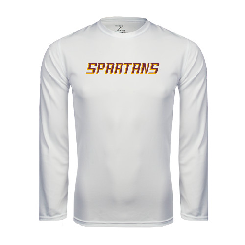  White Performance Long Sleeve Shirt - Spartans Word Mark