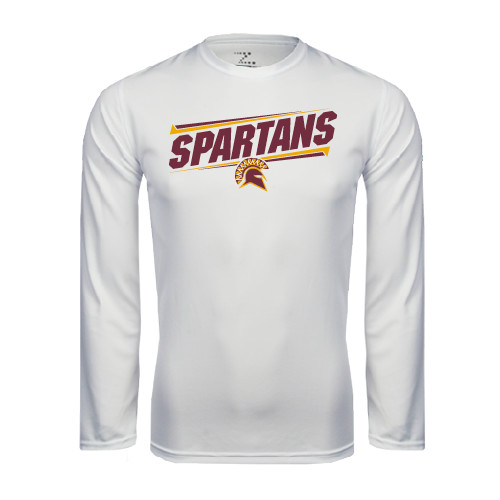  White Performance Long Sleeve Shirt - Spartans Angled