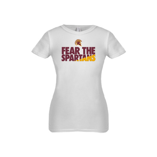  Next Level Girls White Fashion Fit T Shirt - Fear The Spartans