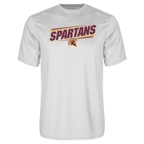  White Performance Tee - Spartans Angled