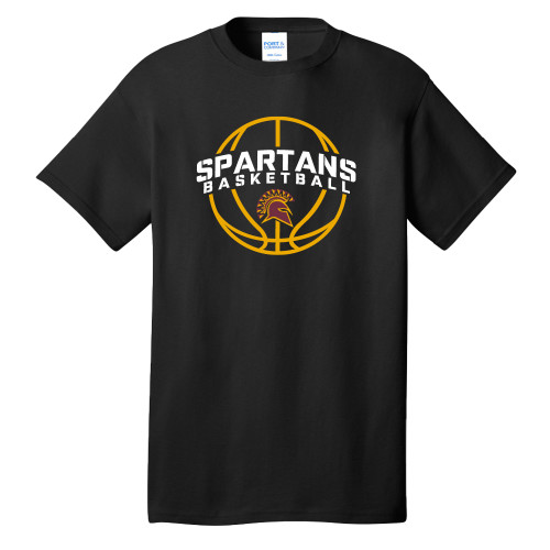  Extended Black T Shirt - Spartans Basketball Arched w/ Ball