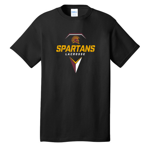  Extended Black T Shirt - Spartans Geometric Lacrosse Head