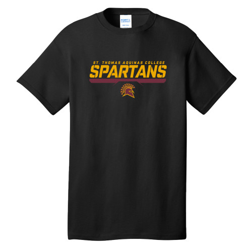  Extended Black T Shirt - St. Thomas Aquinas Spartans Stacked w/ Bar