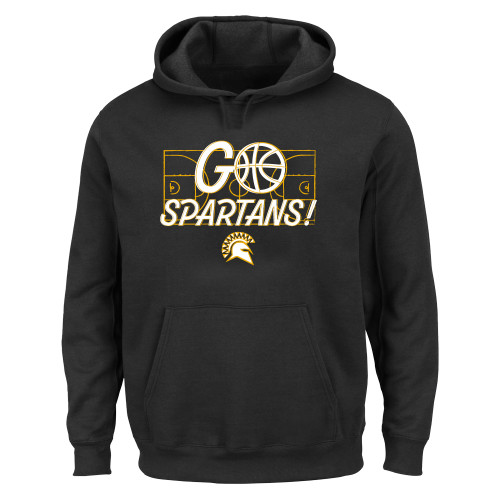  Extended Black Hoodie - Basketball Go Spartans over Court - Spartans