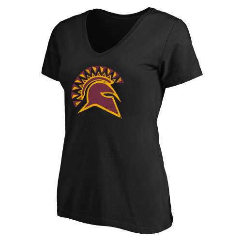  Womens Plus Black V Neck T Shirt - Official Logo Distressed