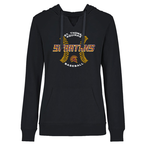  Womens Plus Black Hoodie - Spartans Baseball w/ Seams