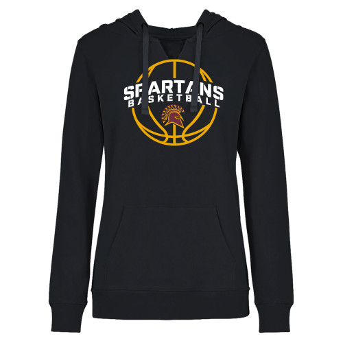  Womens Plus Black Hoodie - Spartans Basketball Arched w/ Ball