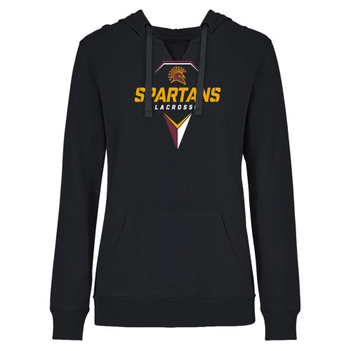  Womens Plus Black Hoodie - Spartans Geometric Lacrosse Head