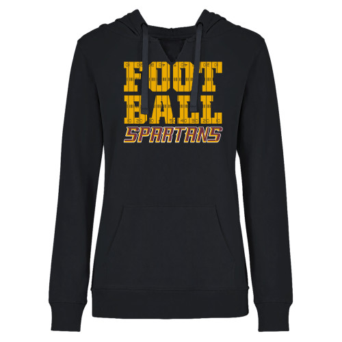 Womens Plus Black Hoodie - STAC - Football Field Lines