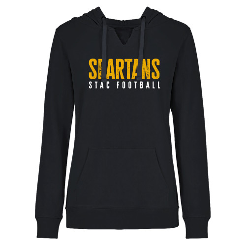  Womens Plus Black Hoodie - STAC - Spartans Distressed Football