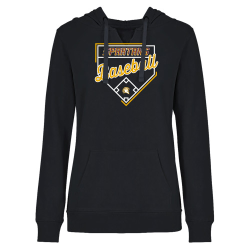  Womens Plus Black Hoodie - Baseball with Diamond - Spartans