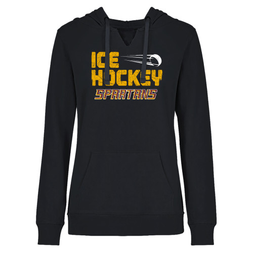  Womens Plus Black Hoodie - Ice Hockey with Skate Lines and Puck - Spartans