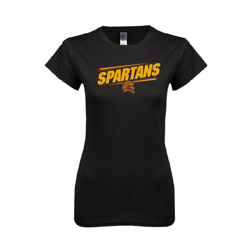  Next Level Womens Black Boyfriend Tee - Spartans Angled