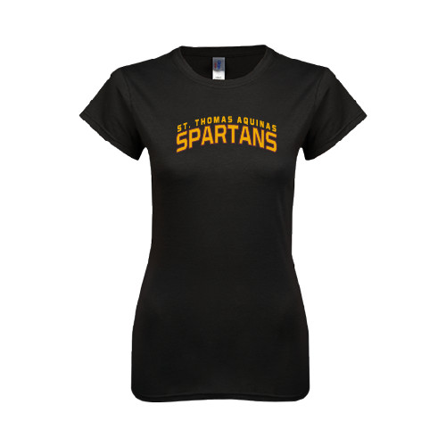  Next Level Womens Black Boyfriend Tee - St. Thomas Aquinas Spartans Arched